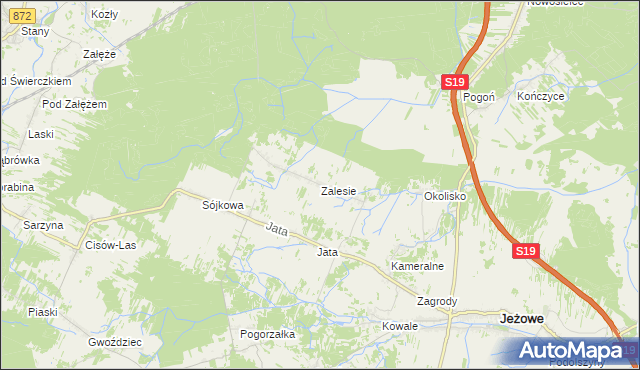 mapa Zalesie gmina Jeżowe, Zalesie gmina Jeżowe na mapie Targeo