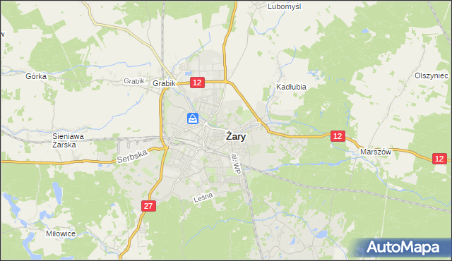 mapa Żary, Żary na mapie Targeo