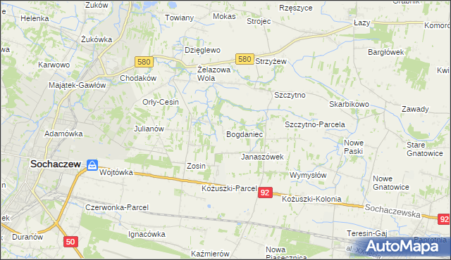 mapa Bogdaniec gmina Sochaczew, Bogdaniec gmina Sochaczew na mapie Targeo