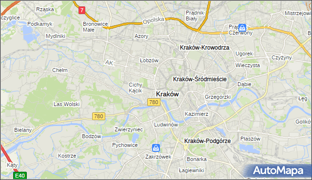 mapa Krakowa, Kraków na mapie Targeo