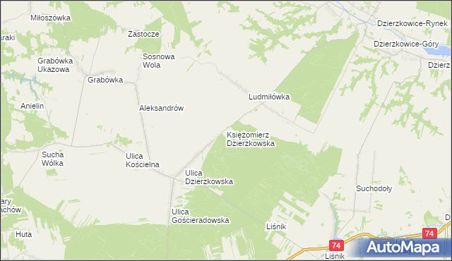 mapa Księżomierz Dzierzkowska, Księżomierz Dzierzkowska na mapie Targeo