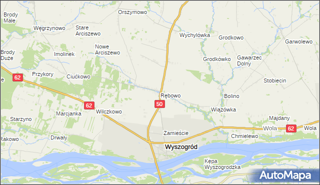 mapa Rębowo gmina Wyszogród, Rębowo gmina Wyszogród na mapie Targeo