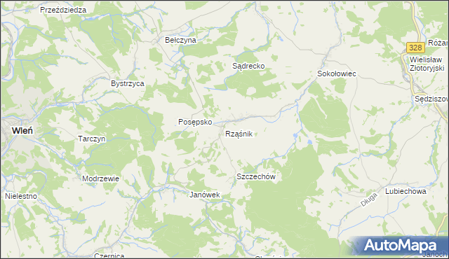 mapa Rząśnik gmina Świerzawa, Rząśnik gmina Świerzawa na mapie Targeo