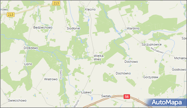 mapa Wielka Wieś gmina Główczyce, Wielka Wieś gmina Główczyce na mapie Targeo