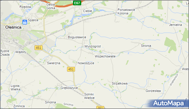 mapa Wszechświęte gmina Oleśnica, Wszechświęte gmina Oleśnica na mapie Targeo