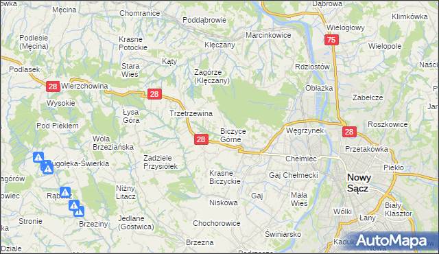 mapa Biczyce Górne, Biczyce Górne na mapie Targeo