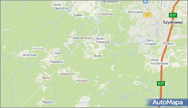 mapa Budki gmina Chlewiska, Budki gmina Chlewiska na mapie Targeo