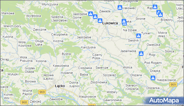 mapa Czarny Potok gmina Łącko, Czarny Potok gmina Łącko na mapie Targeo