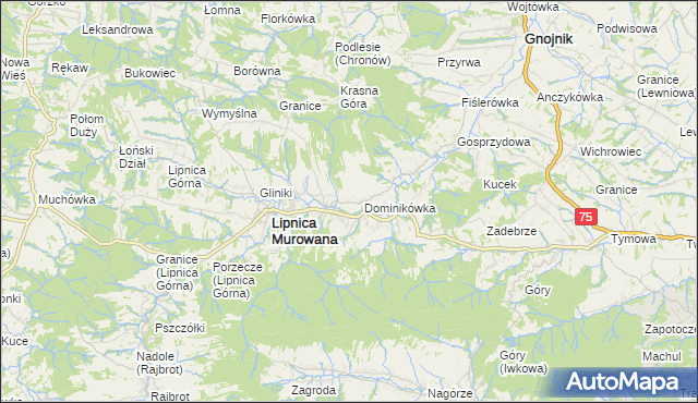 mapa Lipnica Dolna gmina Lipnica Murowana, Lipnica Dolna gmina Lipnica Murowana na mapie Targeo