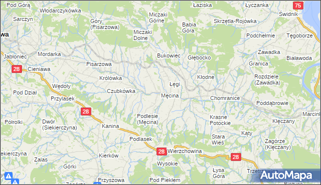 mapa Męcina, Męcina na mapie Targeo
