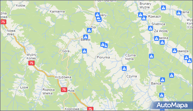 mapa Piorunka, Piorunka na mapie Targeo