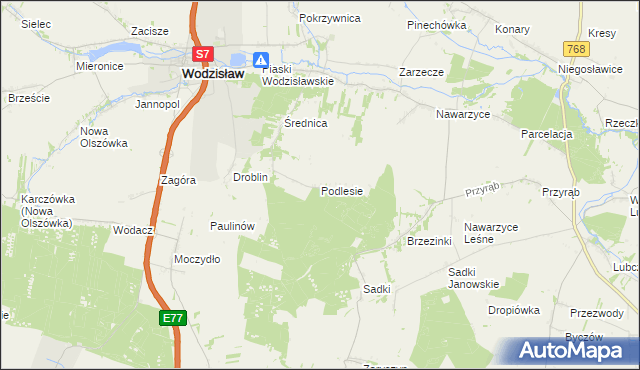 mapa Podlesie gmina Wodzisław, Podlesie gmina Wodzisław na mapie Targeo