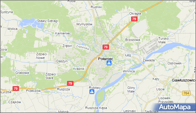 mapa Połaniec powiat staszowski, Połaniec powiat staszowski na mapie Targeo