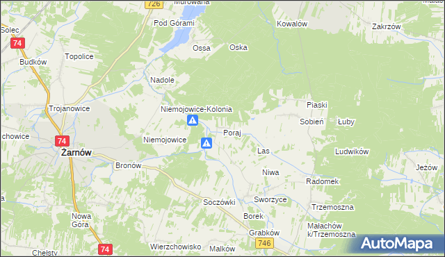 mapa Poraj gmina Końskie, Poraj gmina Końskie na mapie Targeo