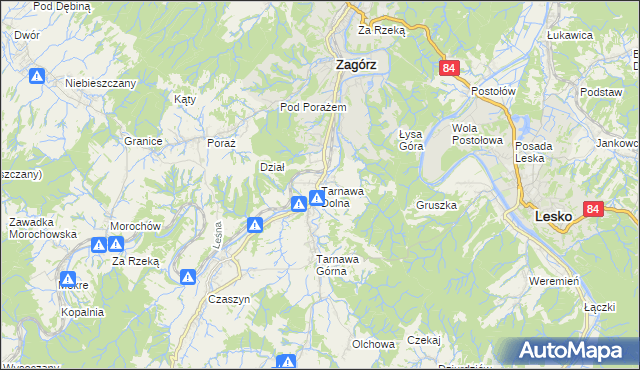 mapa Tarnawa Dolna gmina Zagórz, Tarnawa Dolna gmina Zagórz na mapie Targeo