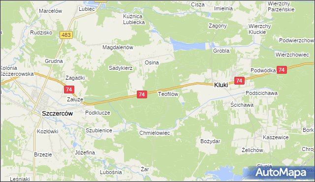 mapa Teofilów gmina Kluki, Teofilów gmina Kluki na mapie Targeo