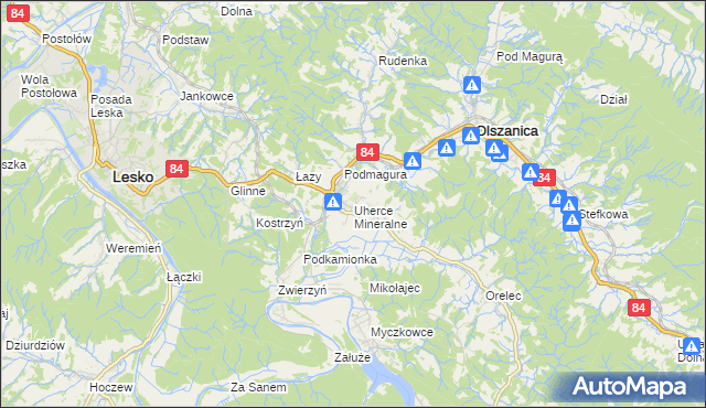 mapa Uherce Mineralne, Uherce Mineralne na mapie Targeo