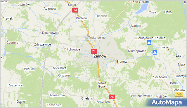 mapa Żarnów powiat opoczyński, Żarnów powiat opoczyński na mapie Targeo