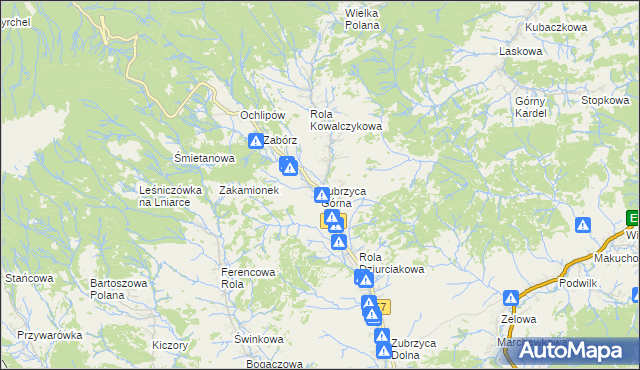 mapa Zubrzyca Górna, Zubrzyca Górna na mapie Targeo