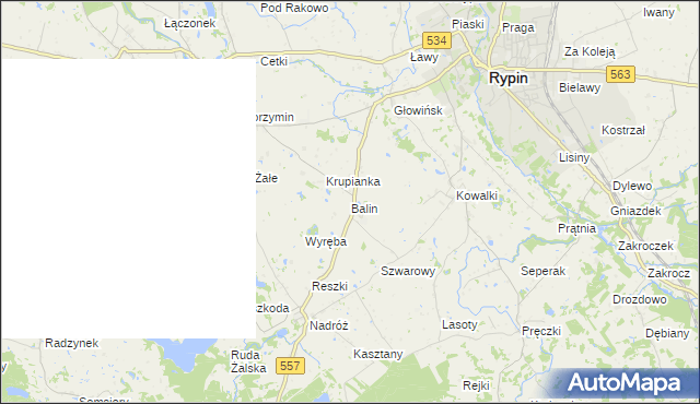 mapa Balin gmina Rypin, Balin gmina Rypin na mapie Targeo