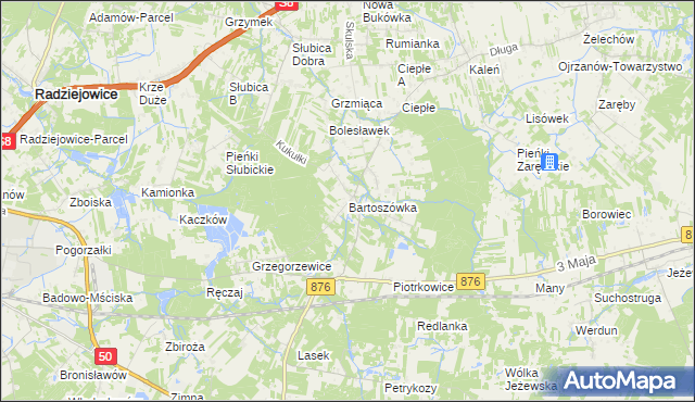 mapa Bartoszówka gmina Żabia Wola, Bartoszówka gmina Żabia Wola na mapie Targeo