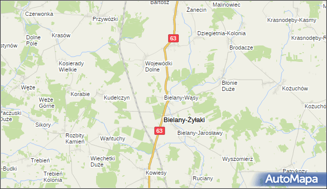 mapa Bielany-Wąsy, Bielany-Wąsy na mapie Targeo