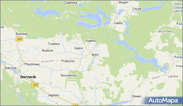 mapa Breń gmina Bierzwnik, Breń gmina Bierzwnik na mapie Targeo