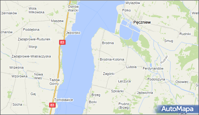 mapa Brodnia-Kolonia, Brodnia-Kolonia na mapie Targeo