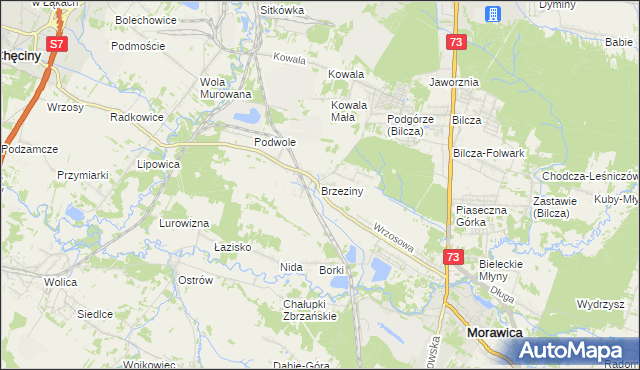 mapa Brzeziny gmina Morawica, Brzeziny gmina Morawica na mapie Targeo