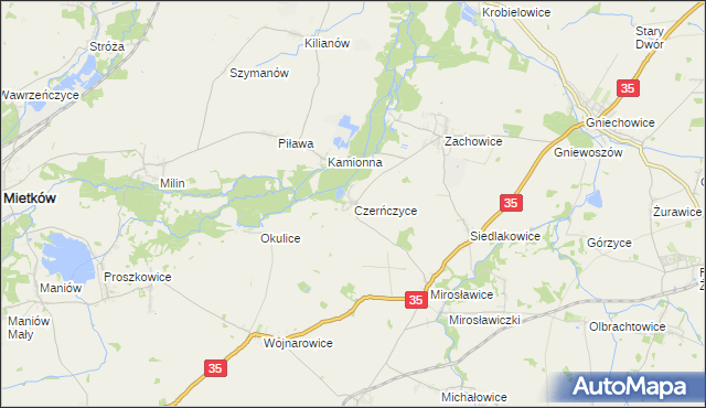 mapa Czerńczyce gmina Kąty Wrocławskie, Czerńczyce gmina Kąty Wrocławskie na mapie Targeo