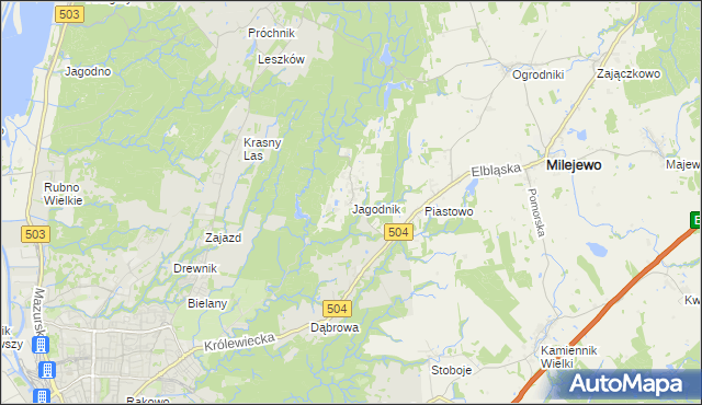 mapa Jagodnik gmina Milejewo, Jagodnik gmina Milejewo na mapie Targeo