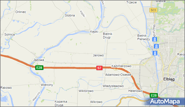 mapa Janowo gmina Elbląg, Janowo gmina Elbląg na mapie Targeo