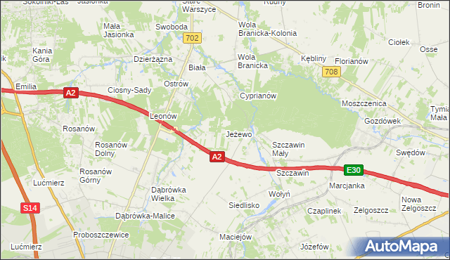 mapa Jeżewo gmina Zgierz, Jeżewo gmina Zgierz na mapie Targeo