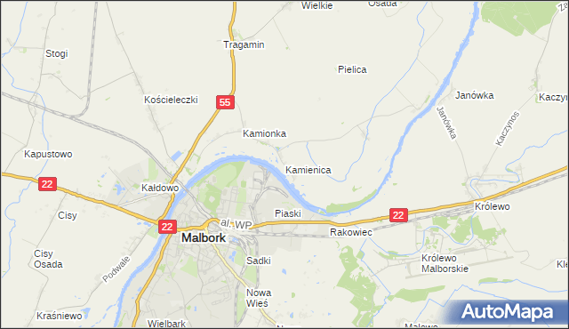 mapa Kamienica gmina Malbork, Kamienica gmina Malbork na mapie Targeo