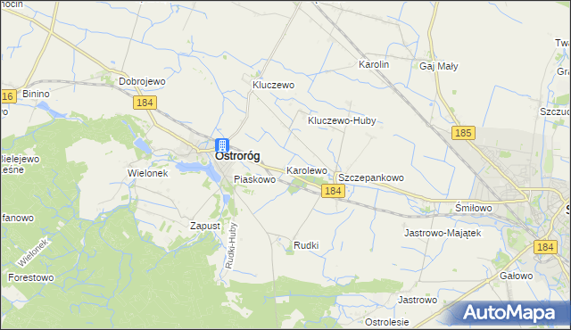 mapa Karolewo gmina Ostroróg, Karolewo gmina Ostroróg na mapie Targeo