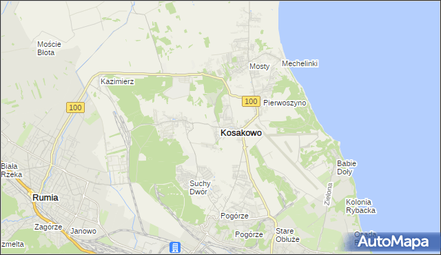 mapa Kosakowo powiat pucki, Kosakowo powiat pucki na mapie Targeo