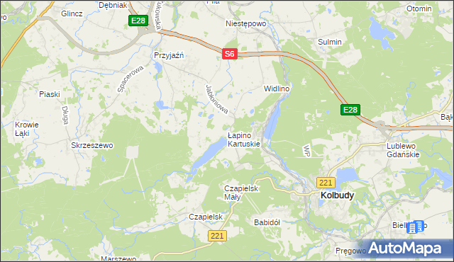 mapa Łapino Kartuskie, Łapino Kartuskie na mapie Targeo