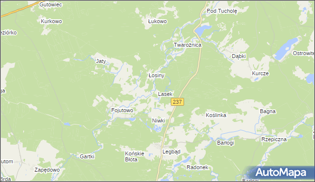 mapa Lasek gmina Tuchola, Lasek gmina Tuchola na mapie Targeo