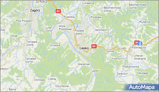 mapa Lesko, Lesko na mapie Targeo