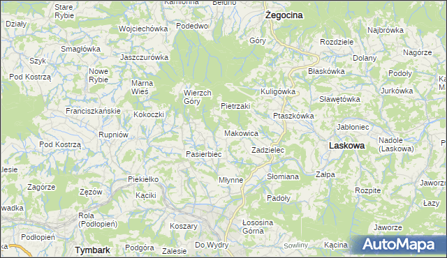 mapa Makowica gmina Limanowa, Makowica gmina Limanowa na mapie Targeo