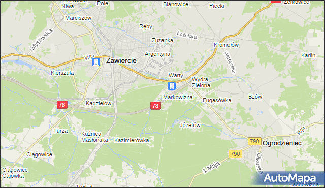 mapa Markowizna gmina Ogrodzieniec, Markowizna gmina Ogrodzieniec na mapie Targeo