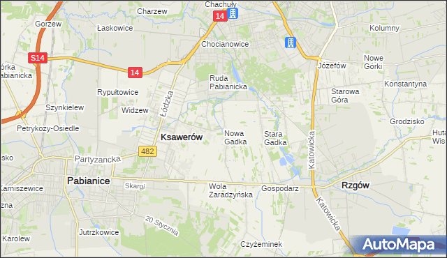 mapa Nowa Gadka gmina Ksawerów, Nowa Gadka gmina Ksawerów na mapie Targeo