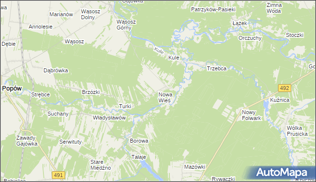 mapa Nowa Wieś gmina Popów, Nowa Wieś gmina Popów na mapie Targeo
