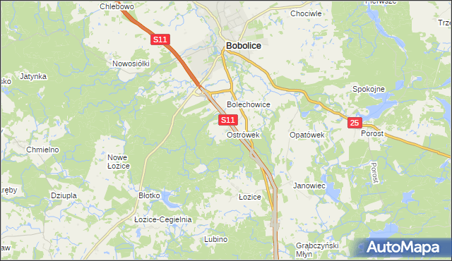 mapa Ostrówek gmina Bobolice, Ostrówek gmina Bobolice na mapie Targeo