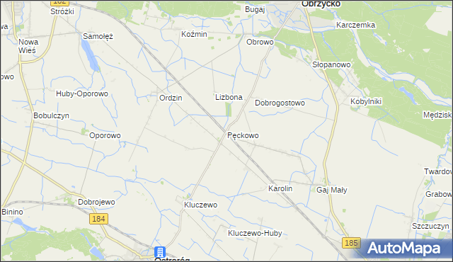 mapa Pęckowo gmina Obrzycko, Pęckowo gmina Obrzycko na mapie Targeo