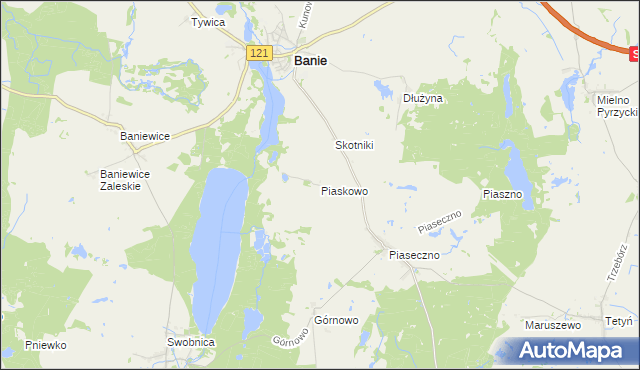 mapa Piaskowo gmina Banie, Piaskowo gmina Banie na mapie Targeo