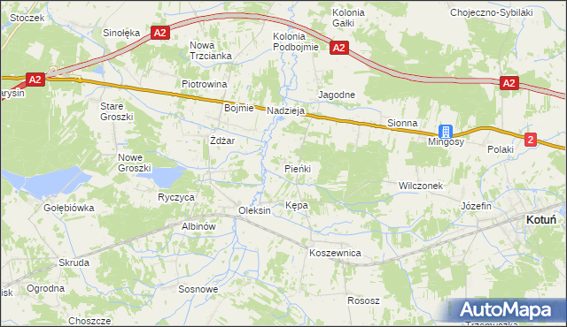 mapa Pieńki gmina Kotuń, Pieńki gmina Kotuń na mapie Targeo