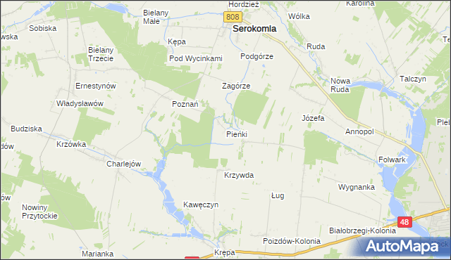 mapa Pieńki gmina Serokomla, Pieńki gmina Serokomla na mapie Targeo