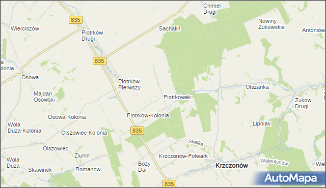 mapa Piotrkówek gmina Krzczonów, Piotrkówek gmina Krzczonów na mapie Targeo