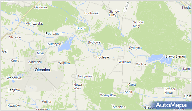 mapa Podlesie gmina Oleśnica, Podlesie gmina Oleśnica na mapie Targeo